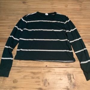 long sleeve green grey and white striped top
